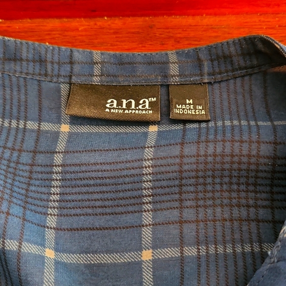 Ana, Women's M, Navy Sheer Plaid Top with Short Elastic Sleeves & Bottom - Picture 6 of 7